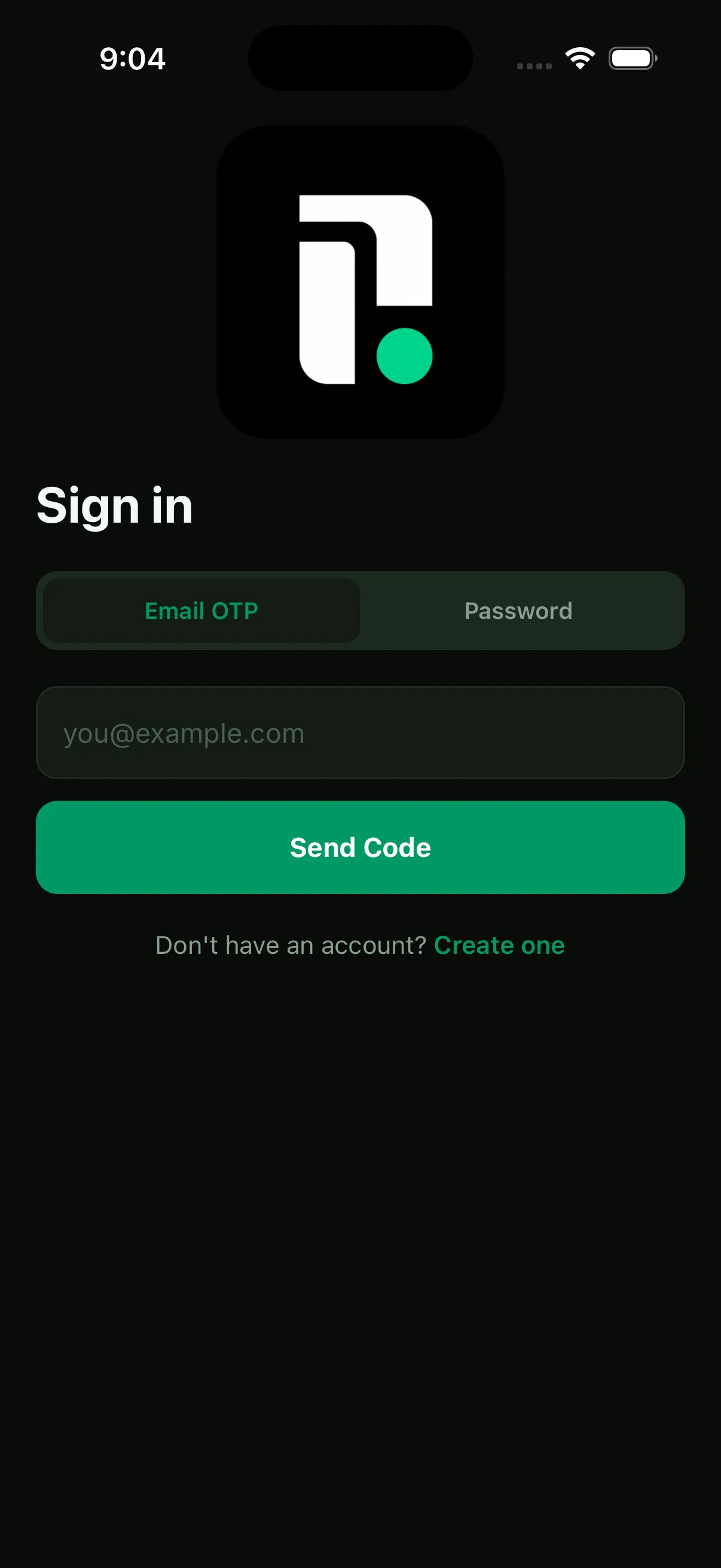 Playmaker App sign-in screen with Email OTP selected